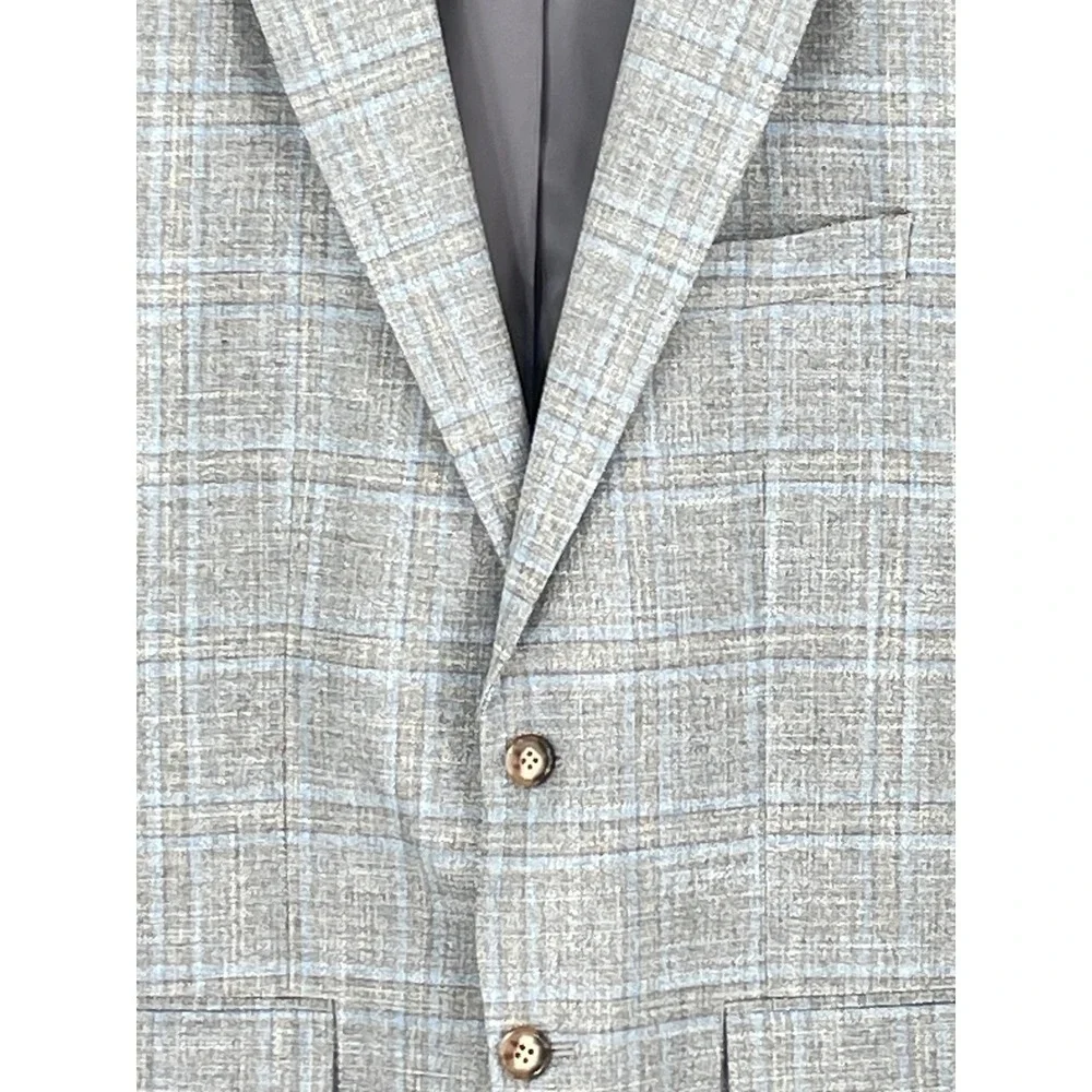 Lauren Ralph Lauren Mens Blazer 40R Sport Coat Gray Blue Plaid Check Double Vent